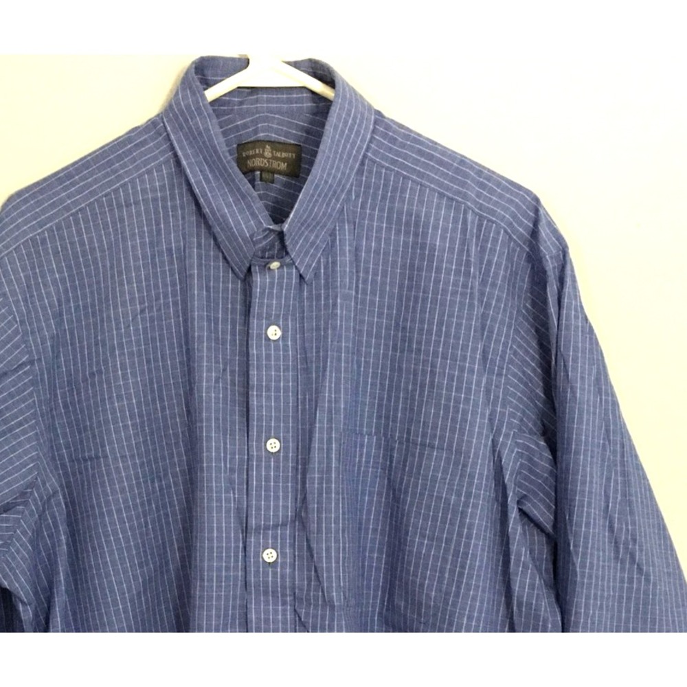 Robert Talbott Nordstrom Shirt Mens L 16.5 33 Blue Windowpane Cotton Made in USA